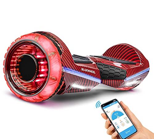 6,5" Hoverboard Bluewheel Premium | qualità Tedesca | Ruote Infinity LED & App | modalità sicura per Bambini | Altoparlanti Bluetooth | Self Balance Scooter a Doppio Motore (Rosso Carbonio)