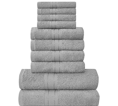 GC GAVENO CAVAILIA Asciugamani morbidi – Set da 10 asciugamani da bagno – Asciugamani assorbenti d'acqua di alta qualità, 4 asciugamani da 4 mani e 2 asciugamani da bagno, 450 g/m², colore: argento