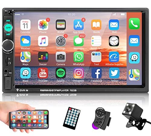 Hodozzy Autoradio 2 Din Con Vivavoce Bluetooth Auto Schermo Touch Screen Da 7 Pollici con Mirror Link|USB|AUX|FM|TF|SD +Telecamera Retromarcia