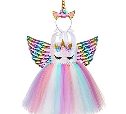 AJEUNGAIN Vestito Unicorno Bambina Paillettes Costume Carnevale Unicorno Bambina, Costume Unicorno Bambina per Set Compleanno Unicorno Bambina, Vestiti Principessa Bambina