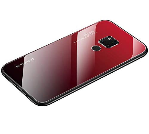 Alsoar Ultra Sottile Custodia per cellulare per Huawei Mate 20 Pro Custodia Protettiva Gradient 9H Vetro Temperato Cornice in Silicone Morbido Antiurti Antigraffio Vogue Cover (Rosso Nero)