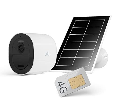 Arlo Go 2, Telecamera di Videosorveglianza con Pannello Solare, Connessione Wifi o LTE (scheda SIM), Archivio Locale Tramite Scheda SD, Allarme e Faro Integrati, 90 Giorni Secure Inclusi