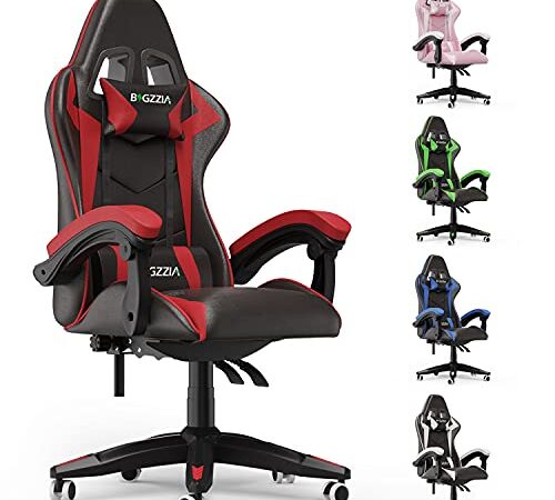 bigzzia Sedia Gaming, Sedia Girevole ergonomica, PU Poltrona Racing Nero e Bianco(Bianca) (Rosso)