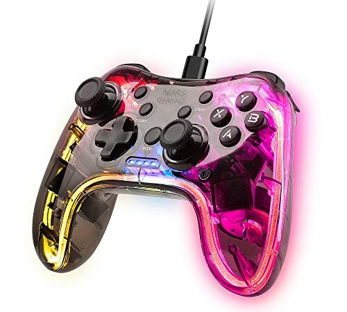 MARSGAMING Mars Gaming MGP-C, Gamepad Professionale Neon RGB, Doppia Vibrazione Aptica, Joystick Analogici, Controller per PC, Switch, PS3, Raspberry Pi, Mac, Android