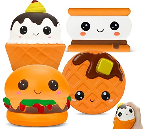 Squishy Toys Kawaii 4 Pezzi, Squishies Toys Giocattolo Slow Rising, Kawaii Morbido Aumento Lento Spremere Sollievo dallo Stress Giocattolo Bambini Regalo di Natale per Ragazze Ragazzi Aldulto