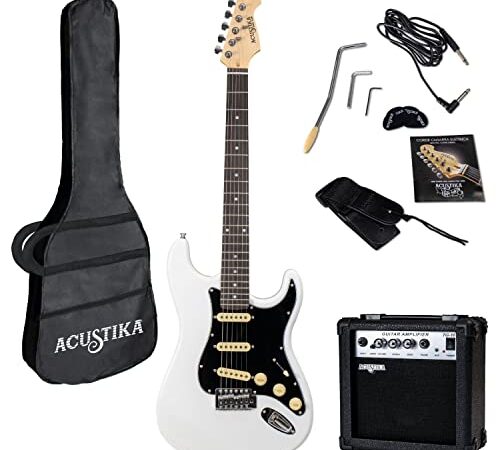 Acustika - chitarra elettrica 39’ - incluso amplificatore per chitarra da 10 watt, corde di sostituzione, Custodia, tracolla, plettri e chiavini.