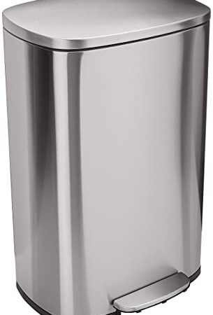 Amazon Basics - Pattumiera rettangolare con chiusura silenziosa, 50 L / 13.2 Gallon, satinato, nichel, Grigio