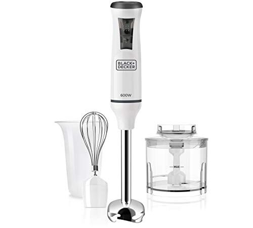 Black+Decker BXHBA600E Frullatore a Immersione, 600 W, Acciaio Inox, Bianco