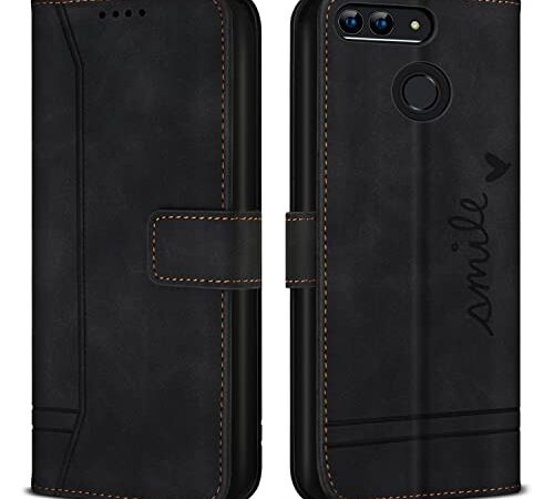 Bravoday Cover per Huawei Honor 9 Lite/Huawei P Smart/Huawei Enjoy 7S, Flip Custodia in Pelle PU Portafoglio Custodia per Huawei Honor 9 Lite/Huawei P Smart, con Slot per Schede, Nero