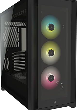 Corsair iCUE 5000X RGB Case ATX Mid-Tower con Vetro Temperato, Quattro Pannelli in Vetro Temperato, Sistema di Gestione dei cavi Corsair RapidRoute, Tre Ventole RGB da 120 mm Incluse, Nero