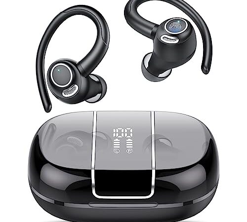 Csasan Cuffie Bluetoth Sport, 2023 Auricolari Bluetooth 5.3 con CVC8.0 Cancellazione Rumore HD Mic, 48 Ore Cuffie Wireless Bassi Profondi con Display LED, Cuffie Senza Fili IPX7 Impermeabile, USB-C