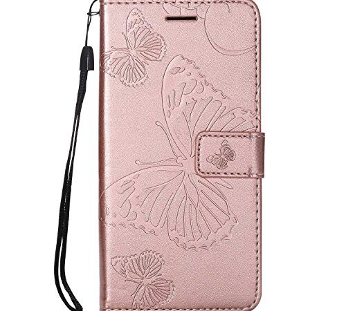 DENDICO Cover Huawei P20 Lite, Pelle Portafoglio Custodia per Huawei P20 Lite Custodia a Libro con Funzione di appoggio e Porta Carte di cRossoito - Oro Rosa