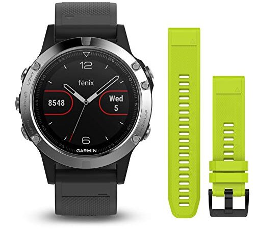 Garmin 020 – 00278 – 11 Fenix 5 Argento con Pack cinghie (Nero e Giallo fluor) Giallo fluor