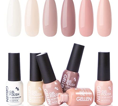 Gellen Smalti Semipermanenti Per Unghie, 6 Colori Kit Semipermanente Unghie, Smalto Semipermanente per Unghie Soak off UV LED Nail Art Gel Polish