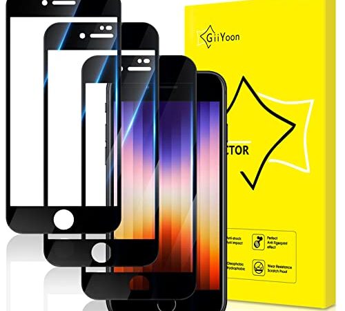 GiiYoon Pellicola Protettiva 3 Pezzi, Vetro Temperato Film Compatibile con iPhone SE 3 2022/iPhone SE 2 2020/iPhone 8/7/6S/6, Protezione Schermo [Durezza 9H][Copertura Completa][Anti graffio]