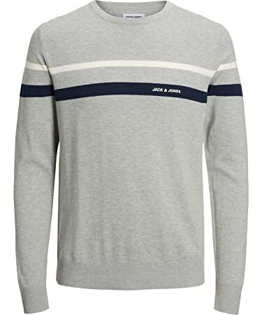 Jack & Jones Jjemil Knit Stripe Crew Neck Maglione Lavorato a Maglia, Chiaro Grigio Melange, L Uomo