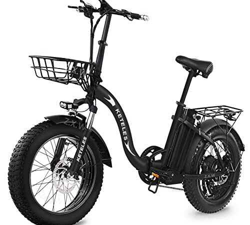 KETELES Bicicletta Elettrica Pieghevole 20" E-Bike, Fat Bike elettrica con 48V 15AH Batteria Rimovibile, 250W Motor, Bici Elettriche da Montagna da Città, per Unisex Adulto Uomo e Donna