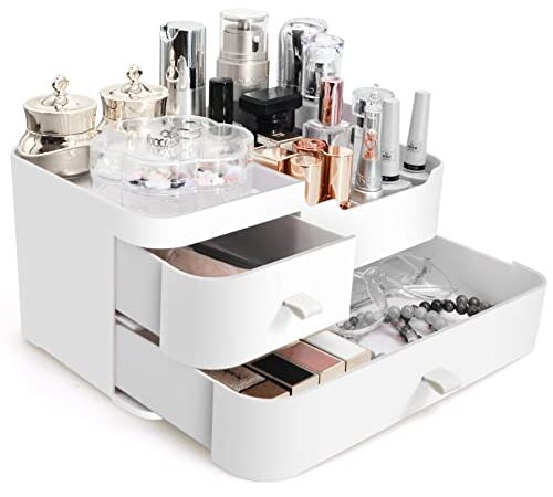 Macallen Porta Organizer Trucchi Organizer Bagno, Organizer Bagno Portatrucchi Make Up Trucco Porta trucchi cassetti contenitore per Cosmetici Scatola Trucco Organizzatore Grande Creme Donna | Bianco