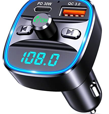 Mohard Trasmettitore FM Bluetooth per auto, Type-C PD 30W Radio Adattatore Bluetooth Auto a Ricarica Rapida con Chiamata a Mani Libere, Lettore Musicale MP3 di Supporto Scheda TF e Disco USB