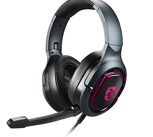 MSI Immerse GH50 Cuffie Gaming Over Ear 7.1 con Illuminazione RGB, Controller Volume su Cavo, Attacco USB, Driver 40mm con Sistema di Vibraizone, Microfono Removibile, Design Piegevole ed Ergonomico