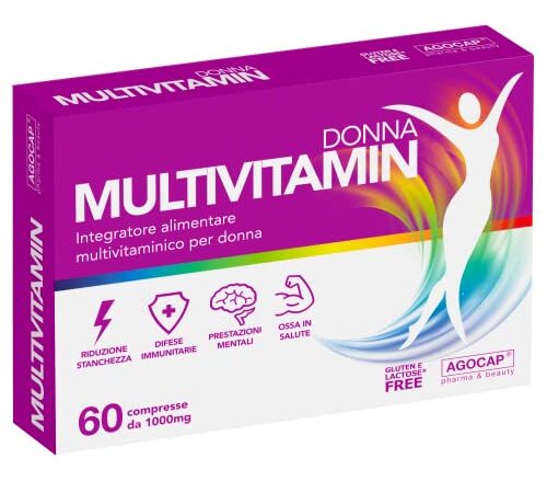 Multivitaminico completo donna. Integratori Stanchezza fisica e mentale contro l'affaticamento. Magnesio completo con Zinco, Ferro e Vitamine B,C,D,E,H Acido folico. Mantieni forza e vitalità, 60 cpr