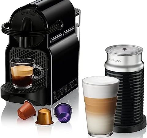 Nespresso Inissia con Aeroccino EN80.BAE, Macchina da caffè di De'Longhi, Sistema Capsule Nespresso, Serbatoio acqua 0.7L, Nero