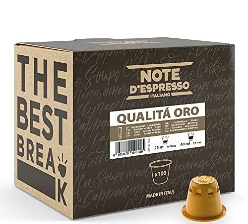Note D'Espresso Caffè Qualità Oro, Capsule Compatibili Soltanto con Sistema NESPRESSO, 100 Caps