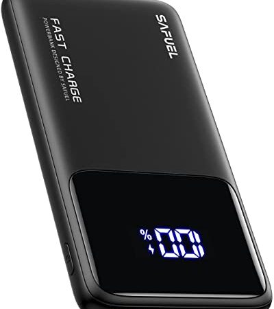 SAFUEL Power Bank, 10500mAh 22,5W PD3.0 QC4.0 Powerbank a Ricarica Rapida Display LED Caricatore Portatile più Sottile con Portacellulare & Torcia, per iPhone 12 Airpods Samsung S21 S20 Huawei ECC.