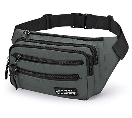 Sarsumir Marsupio Uomo Donna Marsupio Running con 6 Zip Tasche Marsupio Sportivo con la Tracolla Regolabile per Escursionismo Running Ciclismo Campeggio, Grigio