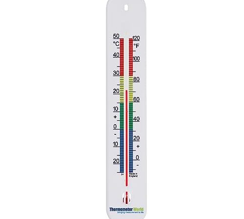 Termometro da parete, 215 mm, con codice colore, prodotto nel Regno Unito, per casa, ufficio, giardino o serra, per interni ed esterni