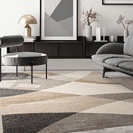 the carpet Pearl - Tappeto moderno a pelo corto, per soggiorno e camera da letto, motivo geometrico, a onde, 80 x 140 cm, colore beige